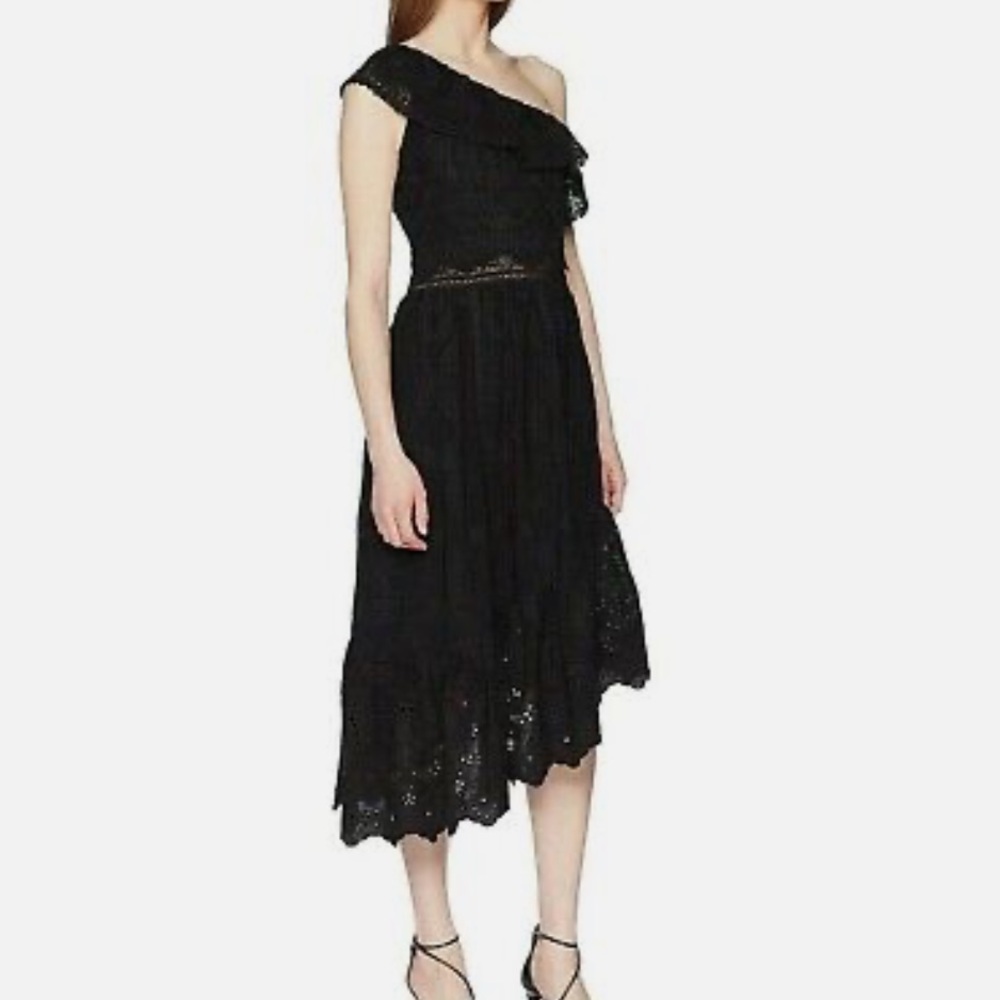 The Kooples Black Asymmetrical Ruffled Cocktail Dress
